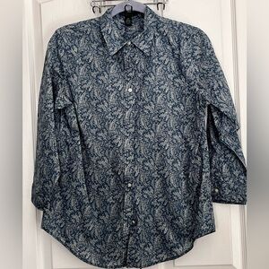RALPH LAUREN WOMENS BLOUSE, BLUE PRINT, size medium